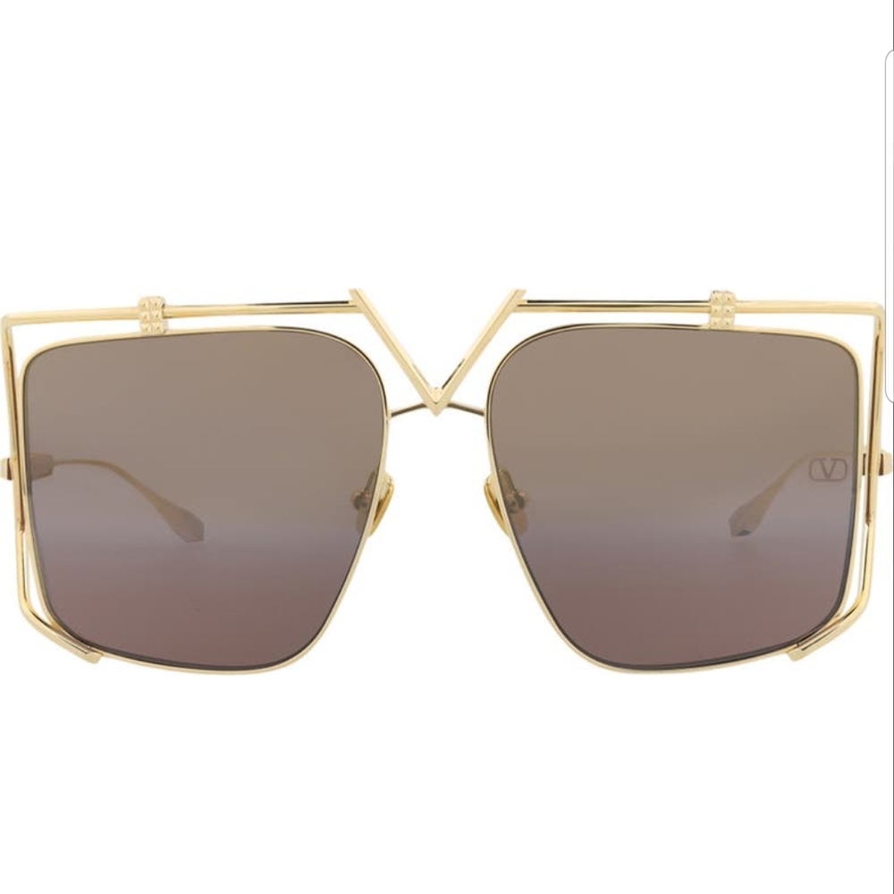 Valentino Garavani Gold Brown Sunglasses with Geometric Design
